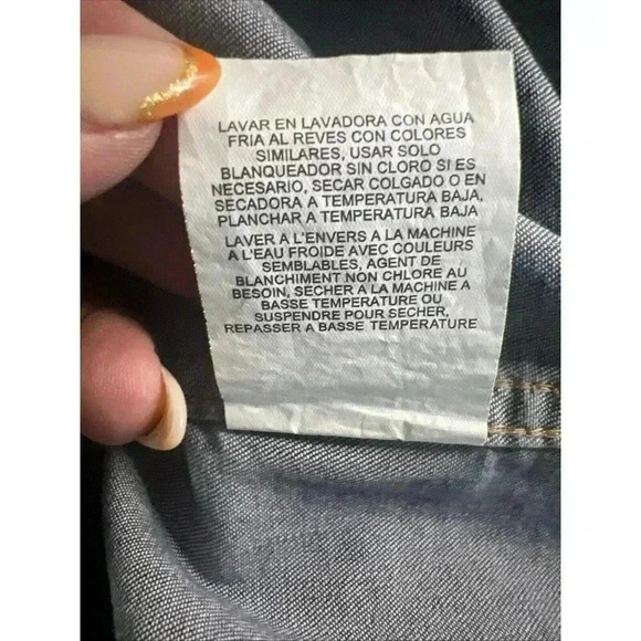 Wrangler Denim Shirt Flex Long Sleeve Casual Button Up Blue Jean Men’s XL Pockts - Picture 10 of 14